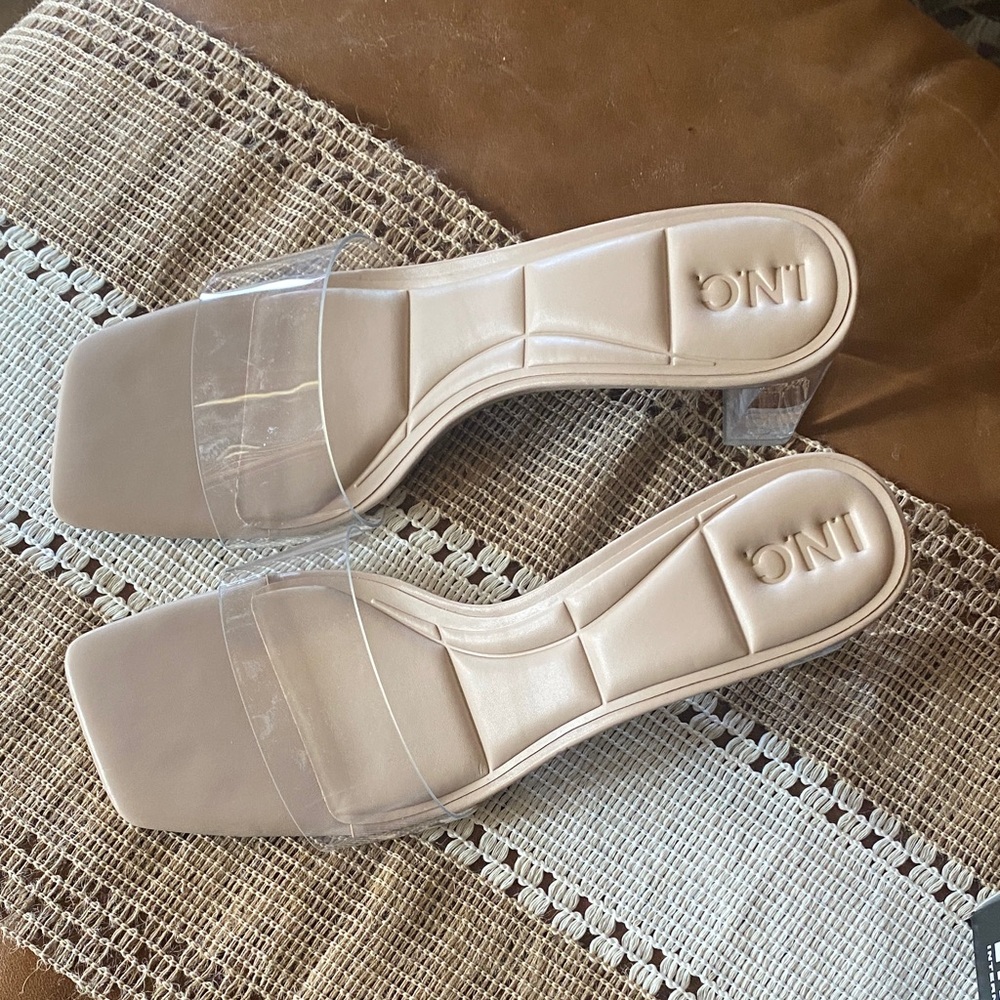INC International Concepts Nude Clear Block Heel Sandals